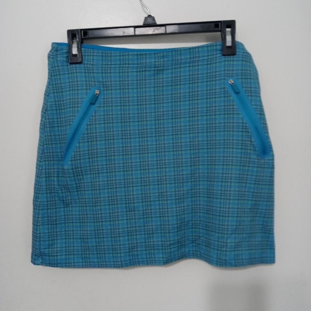 Clover by Bobby Jones Performance Athletic Micro Plaid Aqua Blue Green  Skort